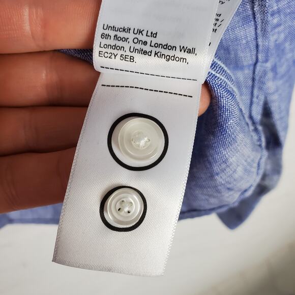 Untuckit Mens 100% Linen Vin Santo Long Sleeve Button Up Shirt L Blue Slim Fit - Picture 13 of 16